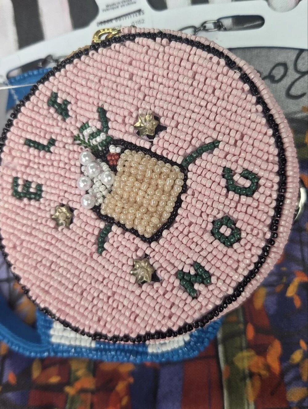 Anthropologie Nephthys Illustrated Beaded Round Coin Purse